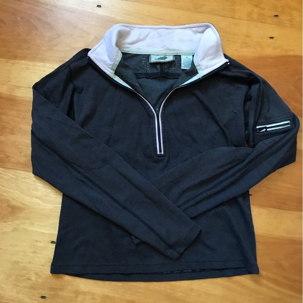 Women’s Horny Toad cotton quarter zip pullover shirt, grey & pink, size medium